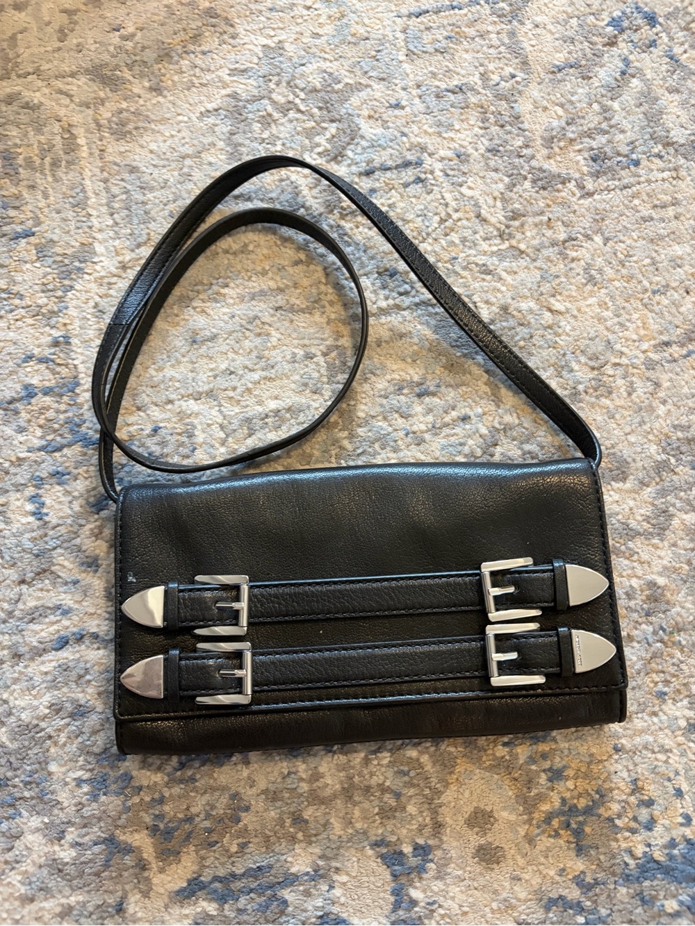 Michael Kors Purse Leather Bag Black Clutch Leather Buckles Flap Snap